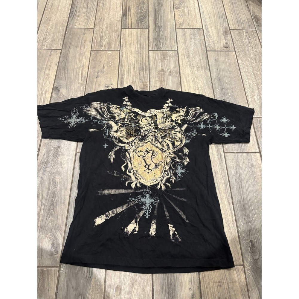 Men's Black Graphic T-Shirt Short Sleeve Crew Neck Regular Fit Size XL